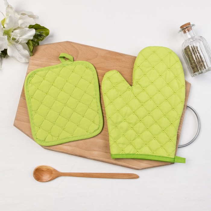 Кух. набор 2 пр. Collorista "Лайм" прихватка 16*16 см, варежка 16*23 см, 50% х/л,50% п/э