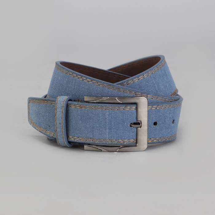 Ремень мужской, джинс, пряжка металл, ширина - 4,5 см, цвет голубой