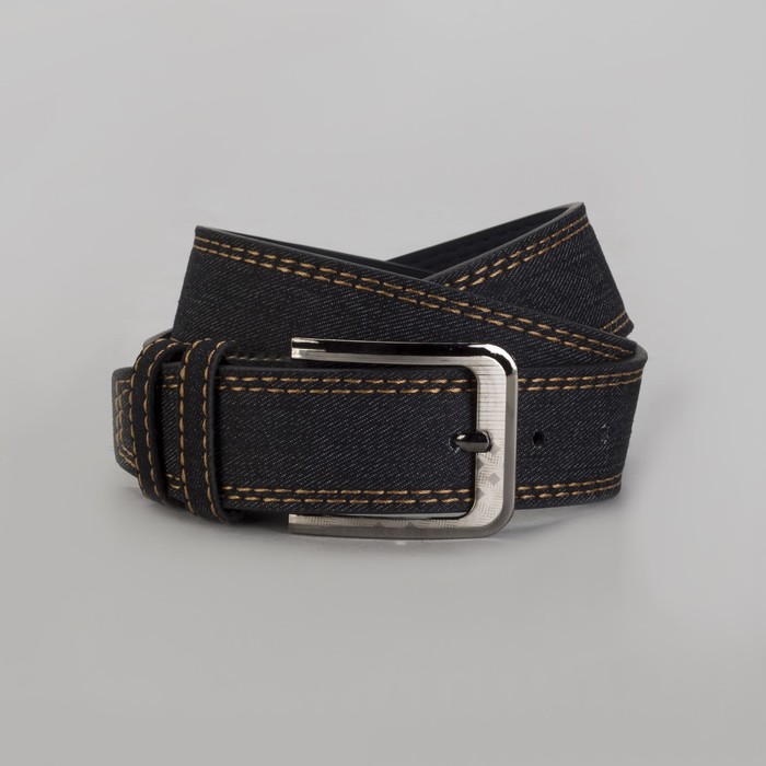 Ремень мужской, джинс, пряжка металл, ширина - 4,5 см, цвет чёрный