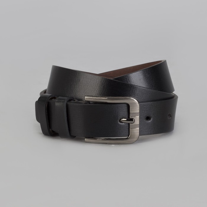 Ремень мужской, гладкий, пряжка тёмный металл, ширина - 3,5 см, цвет чёрный