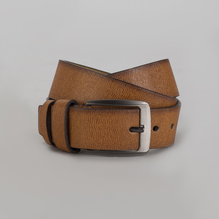 Ремень мужской, пряжка тёмный металл, ширина - 4 см, цвет рыжий