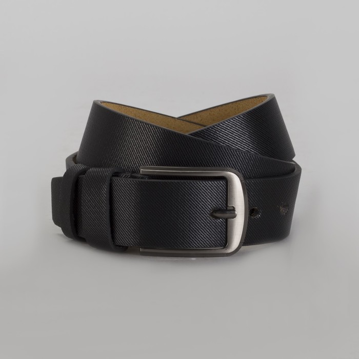 Ремень мужской, пряжка тёмный металл, ширина - 4 см, цвет чёрный