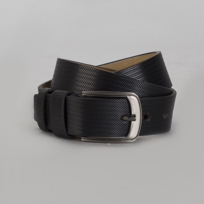 Ремень мужской, пряжка тёмный металл, ширина - 4 см, цвет чёрный