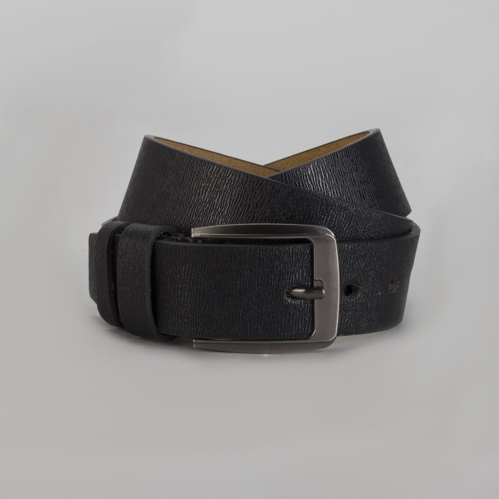 Ремень мужской, пряжка тёмный металл, ширина - 4 см, цвет чёрный