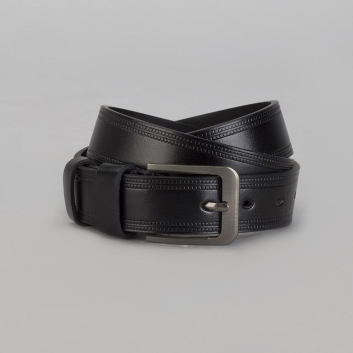Ремень мужской, пряжка матовый тёмный металл, ширина - 3,5 см, цвет чёрный
