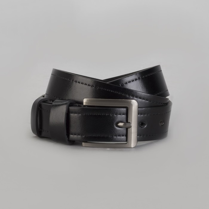 Ремень мужской, пряжка матовый тёмный металл, ширина - 3,5 см, цвет чёрный