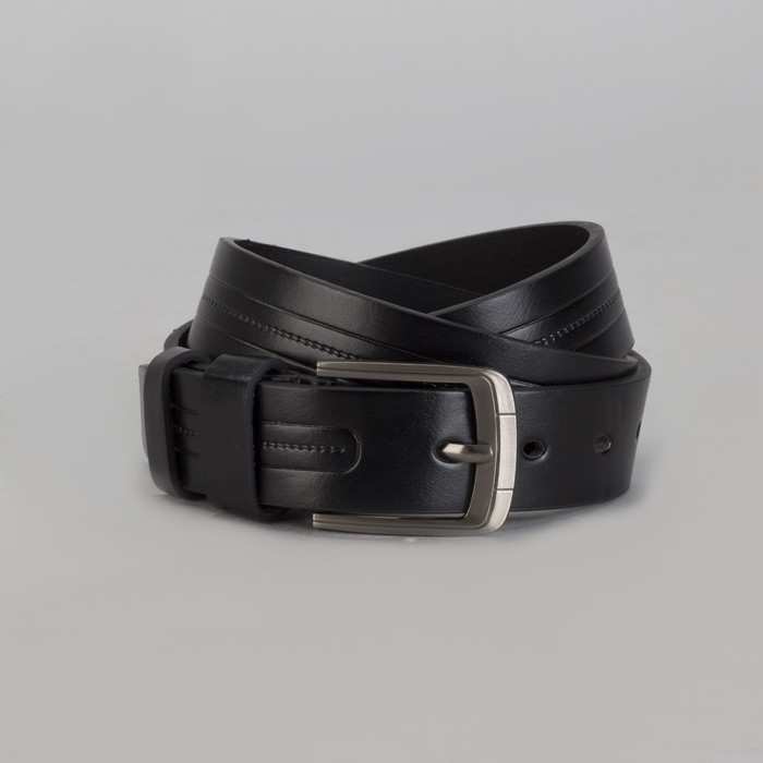 Ремень мужской, пряжка матовый тёмный металл, ширина - 3,5 см, цвет чёрный