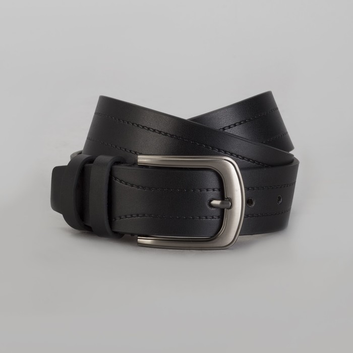 Ремень мужской, винт, пряжка тёмный металл, ширина - 4 см, цвет чёрный