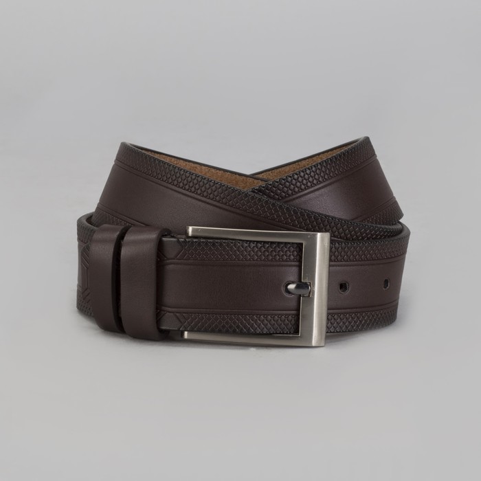 Ремень мужской, пряжка тёмный металл, ширина - 4 см, цвет кофе