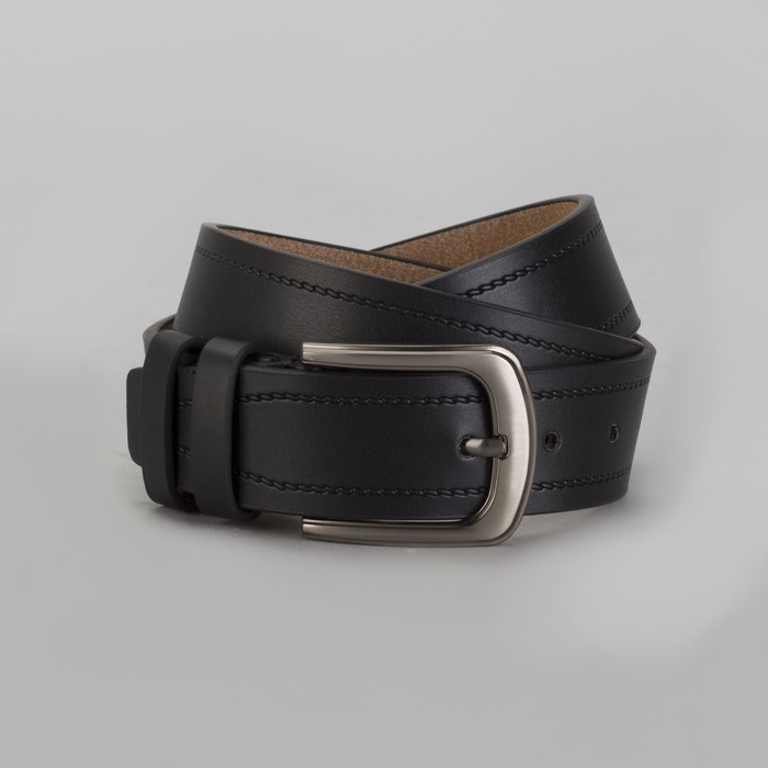 Ремень мужской, пряжка тёмный металл, ширина - 4 см, цвет чёрный