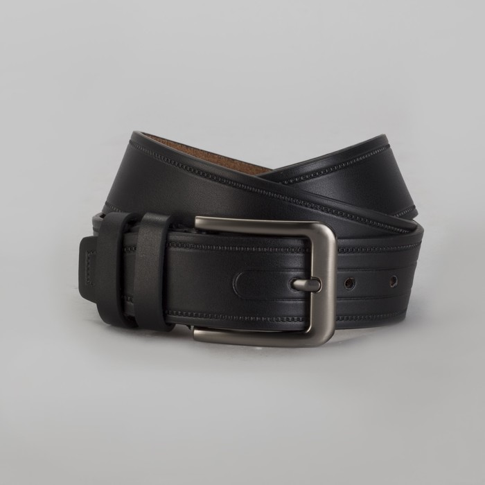 Ремень мужской, винт, пряжка тёмный металл, ширина - 4 см, цвет чёрный