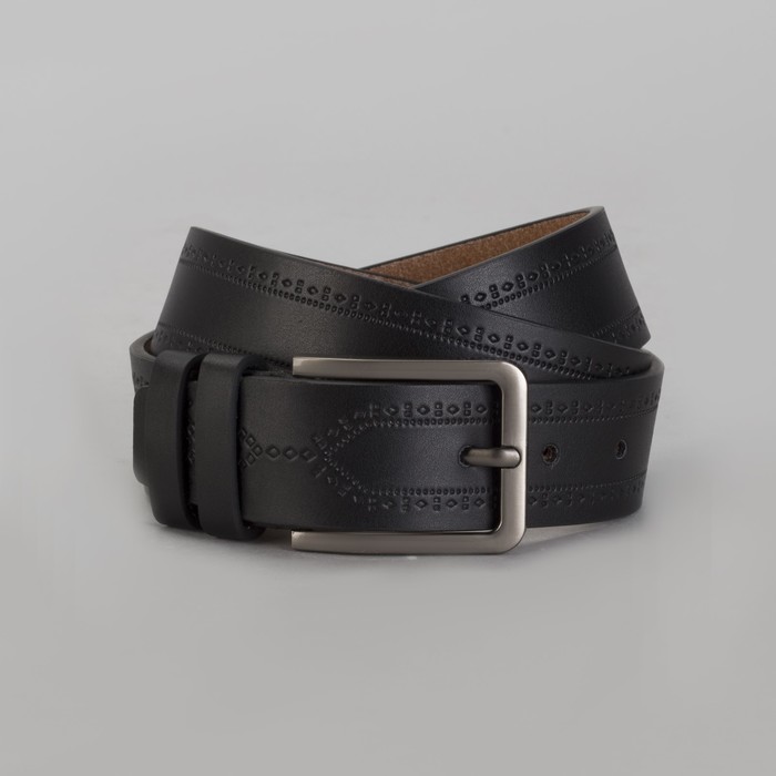 Ремень мужской, винт, пряжка тёмный металл, ширина - 4 см, цвет чёрный