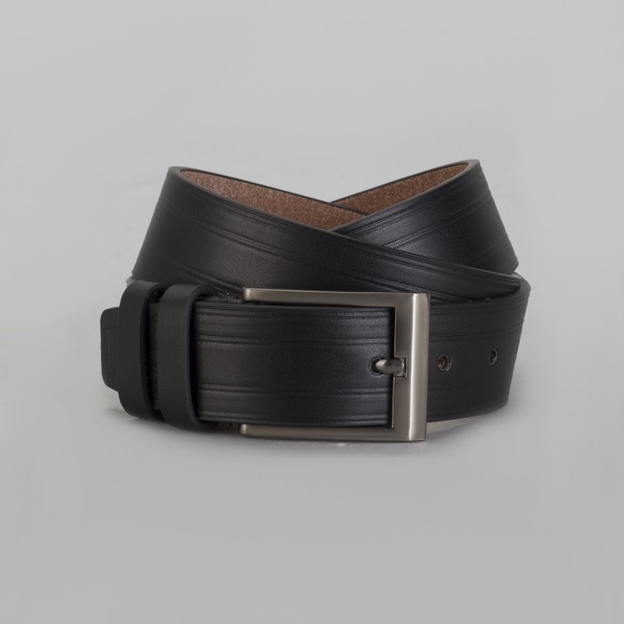 Ремень мужской, винт, пряжка тёмный металл, ширина - 4 см, цвет чёрный