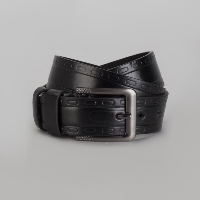 Ремень мужской, пряжка тёмный металл, ширина - 4 см, цвет чёрный