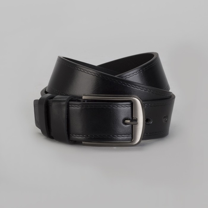 Ремень мужской, пряжка тёмный металл, ширина - 4 см, цвет чёрный