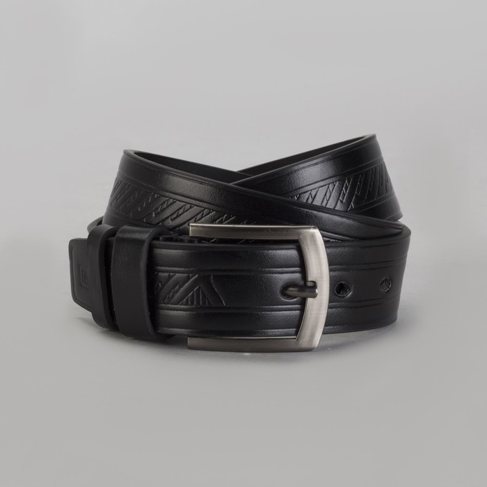 Ремень мужской, пряжка тёмный металл, ширина - 4 см, цвет чёрный