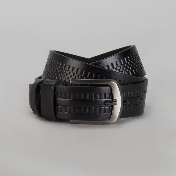 Ремень мужской, пряжка тёмный металл, ширина - 4 см, цвет чёрный