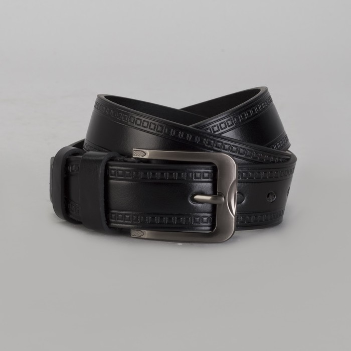 Ремень мужской, пряжка тёмный металл, ширина - 4 см, цвет чёрный