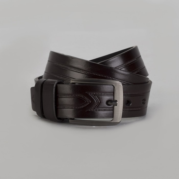 Ремень мужской, пряжка тёмный металл, ширина - 4 см, цвет кофе