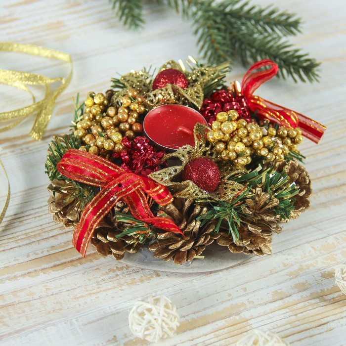 Свеча новогодняя "Золотисто-красный" d-14 см   Уценка