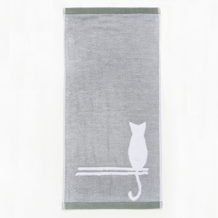 Полотенце двухстороннее "Этель" Кошка зелёный 26*50 см, 380 г/м2, 100% хлопок