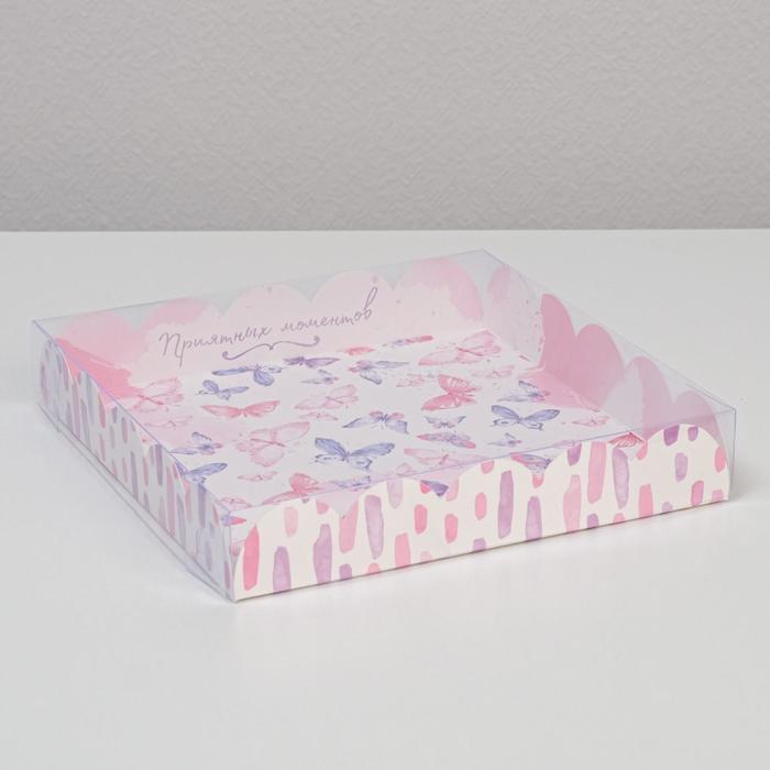 

Коробка для кондитерских изделий с PVC-крышкой «Приятных моментов», 18 × 18 × 3 см