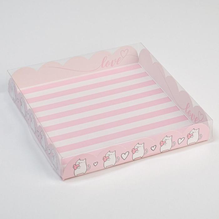 Коробка для кондитерских изделий с PVC крышкой Love, 18 х 18 х 3 см