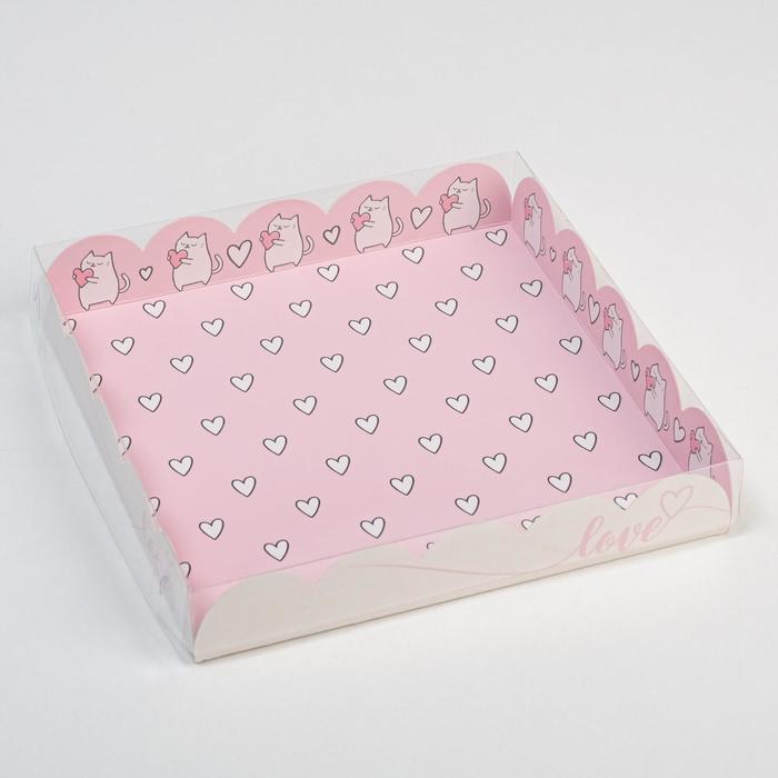 Коробка для кондитерских изделий с PVC крышкой Love, 18 х 18 х 3 см
