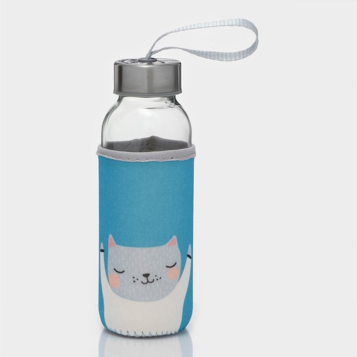 Бутылка для воды стеклянная в чехле «Милые животные», 300 мл, h=17 см, рисунок МИКС бутылка для воды стеклянная в чехле единорожек 400 мл h 18 5 см цвет и рисунок микс