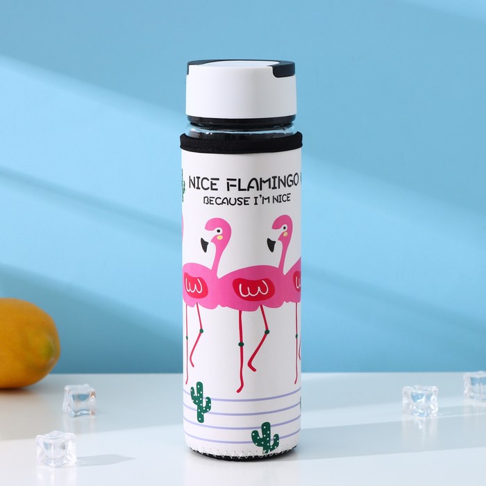Бутылка с ручкой «Фламинго», 500 мл, 7×7×23,5 см, рисунок МИКС