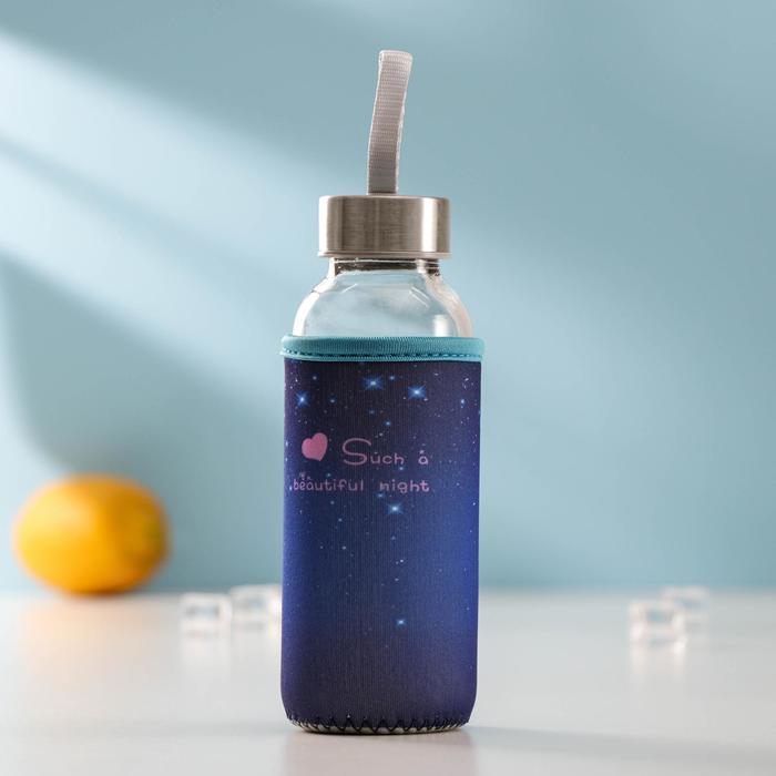 Бутылка для воды стеклянная в чехле «Звёздное небо», 300 мл, h=17 см, цвет МИКС
