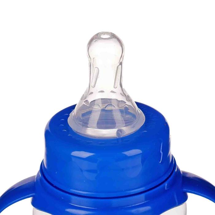 Бутылочка для кормления «Динозаврик Рикки» детская приталенная, с ручками, 150 мл, от 0 мес., цвет синий