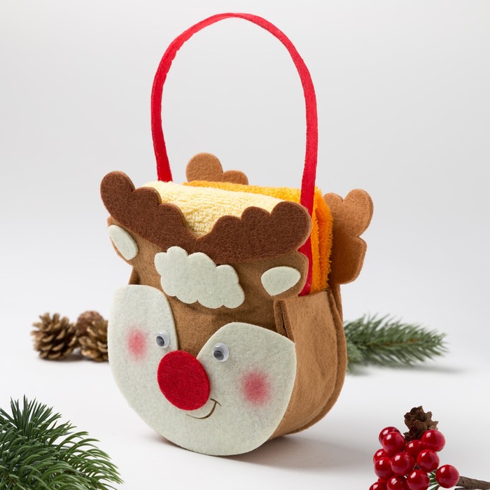 Наб.полотенец в корзинке "Х-mas" 30х30 см-2 шт, 100% хл, 300гр/м2