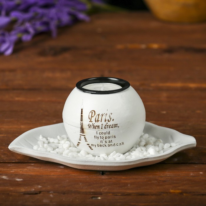 Подсвечник дерево 1 свеча "Эйфелева башня" свеча в комплекте+камушки 12х16х6 см