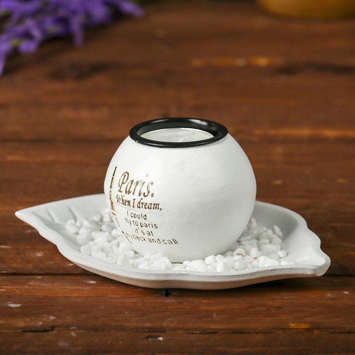 Подсвечник дерево 1 свеча "Эйфелева башня" свеча в комплекте+камушки 12х16х6 см