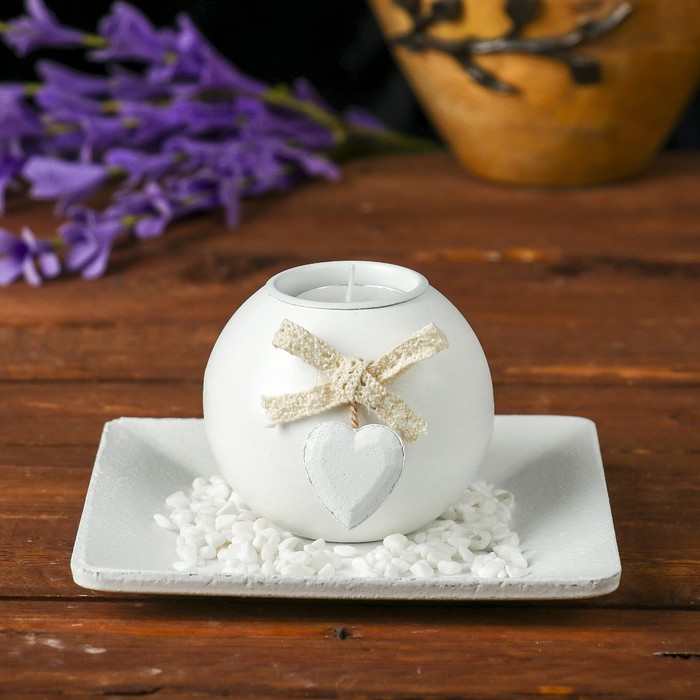 Подсвечник дерево 1 свеча "Сердечко" свеча в комплекте+камушки 10х15,3х15,3 см