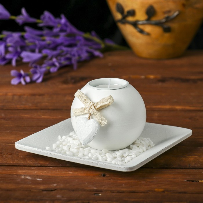 Подсвечник дерево 1 свеча "Сердечко" свеча в комплекте+камушки 10х15,3х15,3 см