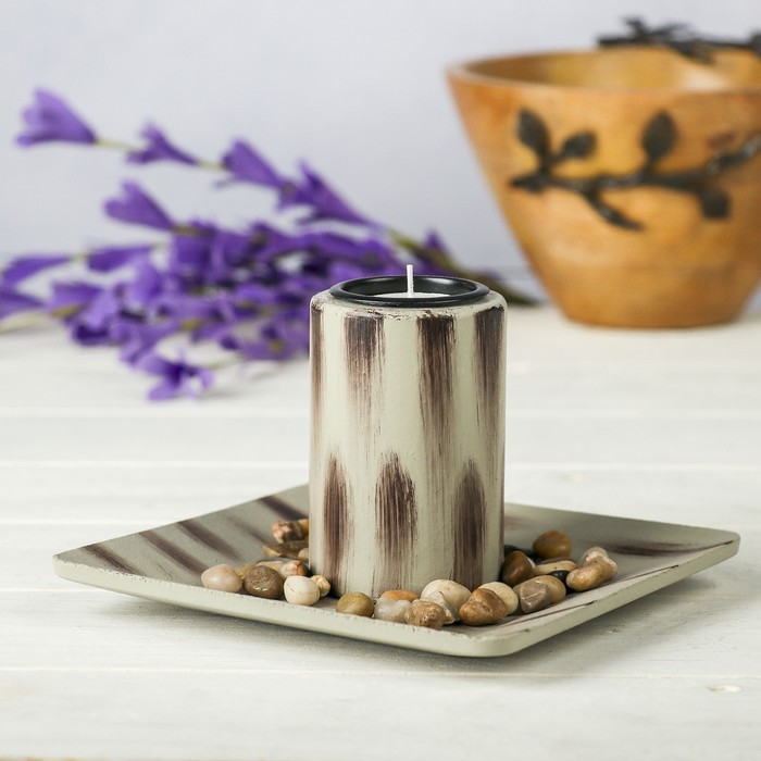 Подсвечник дерево 1 свеча "Пальмовая ветвь" свеча в комплекте+камушки 10х15,3х15,3 см