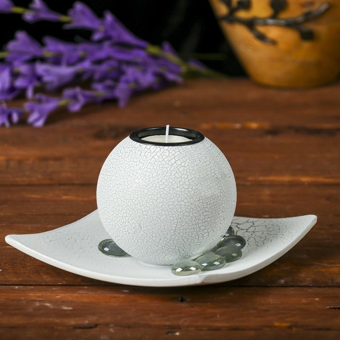 Подсвечник дерево 1 свеча с подсветкой "Дерево" свеча в комплекте+камушки 9,5х14,8х14,8 см