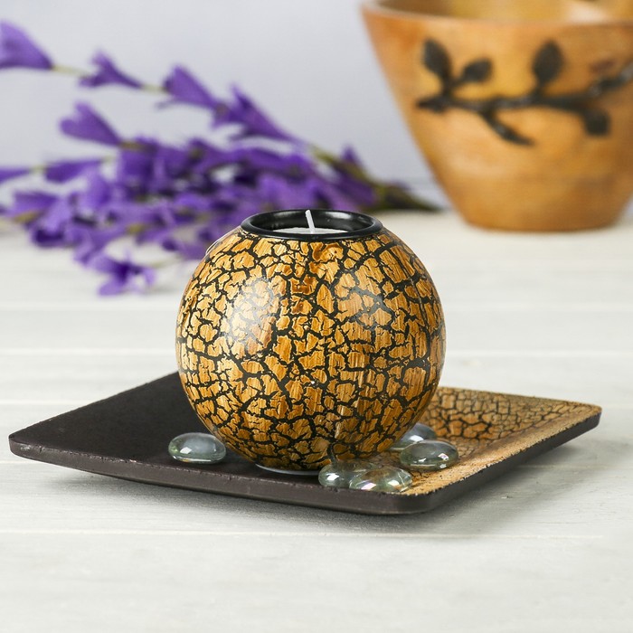 Подсвечник дерево 1 свеча с подсветкой "Дерево" свеча в комплекте+камушки 9,5х14,8х14,8 см