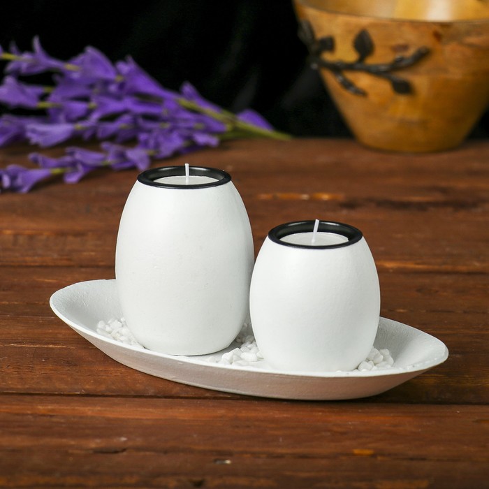 Подсвечник дерево 2 свечи "Пальмовые листья" свеча в комплекте+камушки 10х22х12,5 см