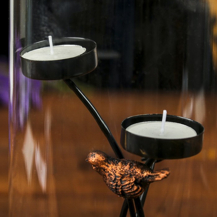 Подсвечник металл, стекло "Птица/Сухоцветы" с камушками МИКС 22х12х12 см