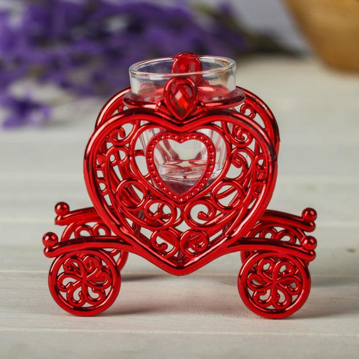 Подсвечник пластик, стекло "Карета" красный 9,5х10х6 см