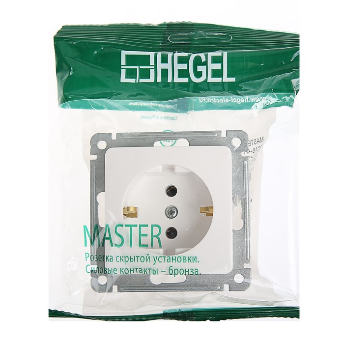 Розетка HEGEL "Мастер" РС16-411, 16 А, одноместная, скрытая, с з/к, белый