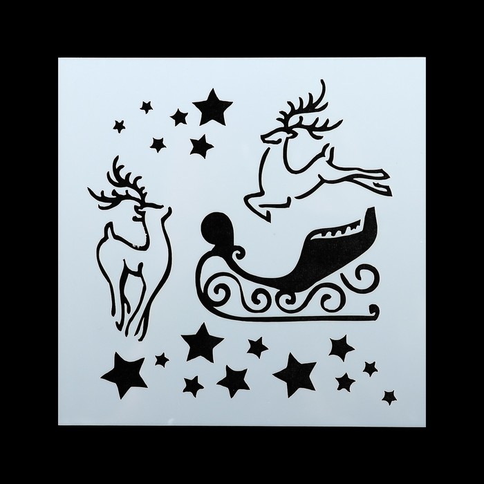 Трафарет пластик "Сани и олени" 13х13 см