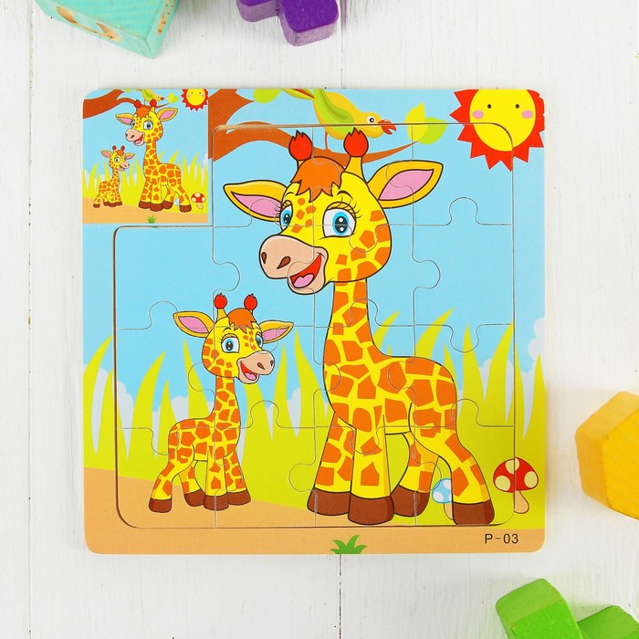 Пазл малый с картинкой "Жирафик с мамой"