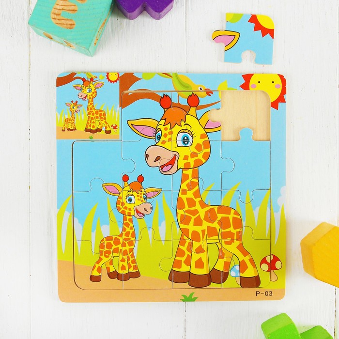 Пазл малый с картинкой "Жирафик с мамой"