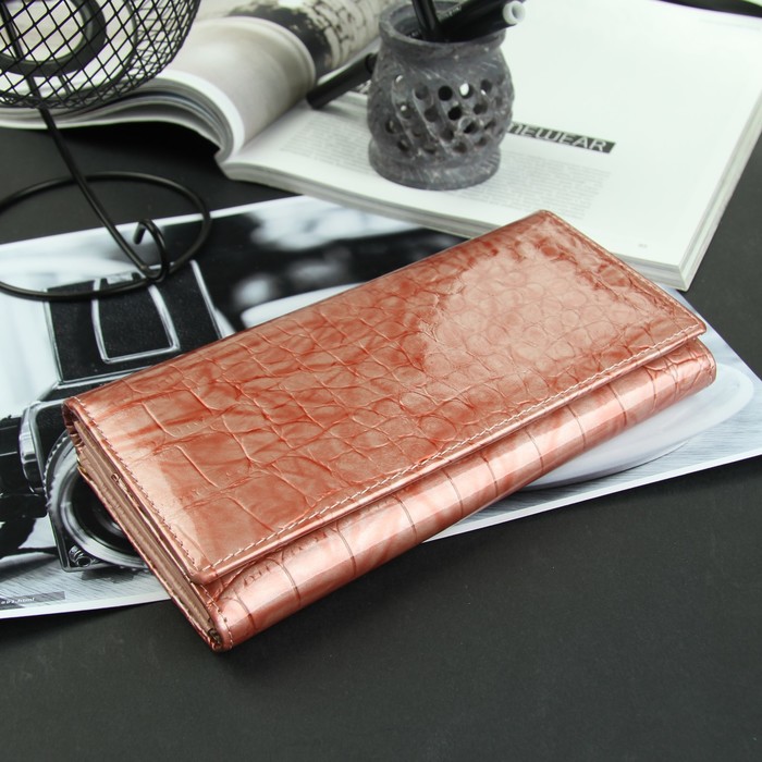 Кошелёк женский, 3 отдела, для карт на клапане, 2 отд рамка, цвет пудровый