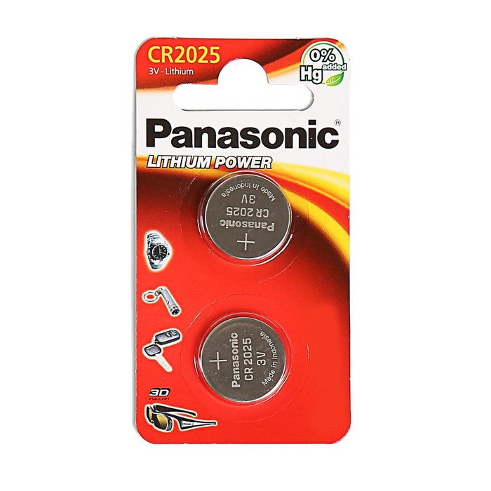 Батарейка литиевая Panasonic, CR2025-2BL, блистер, 2 шт