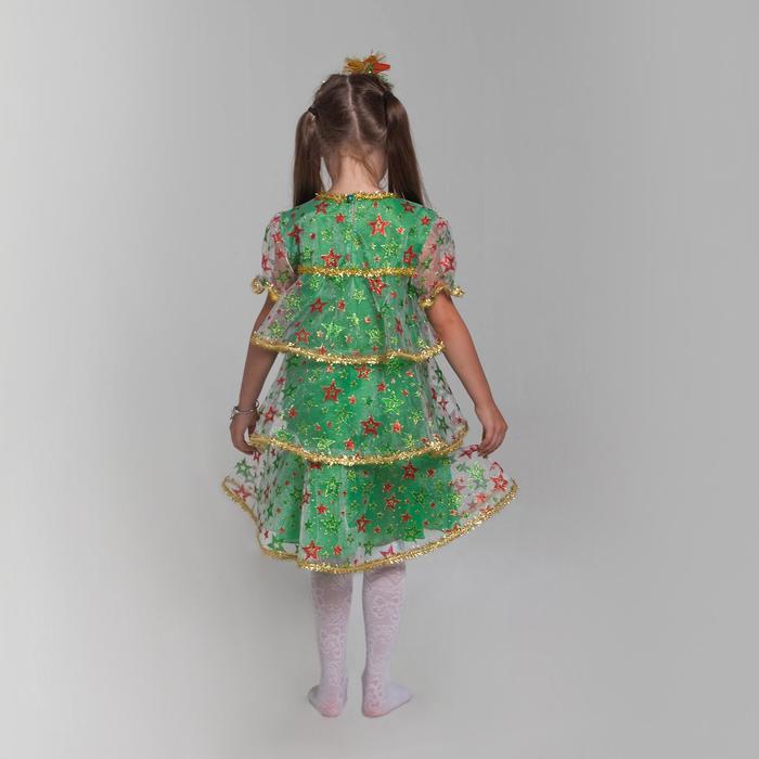 Карнавальный костюм "Ёлочка в звёздах", органза, платье, ободок, р-р 30, рост 110-116 см